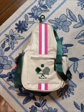 Overserved Sports Co. Cream Canvas Sling Bag with Pink Stripe
